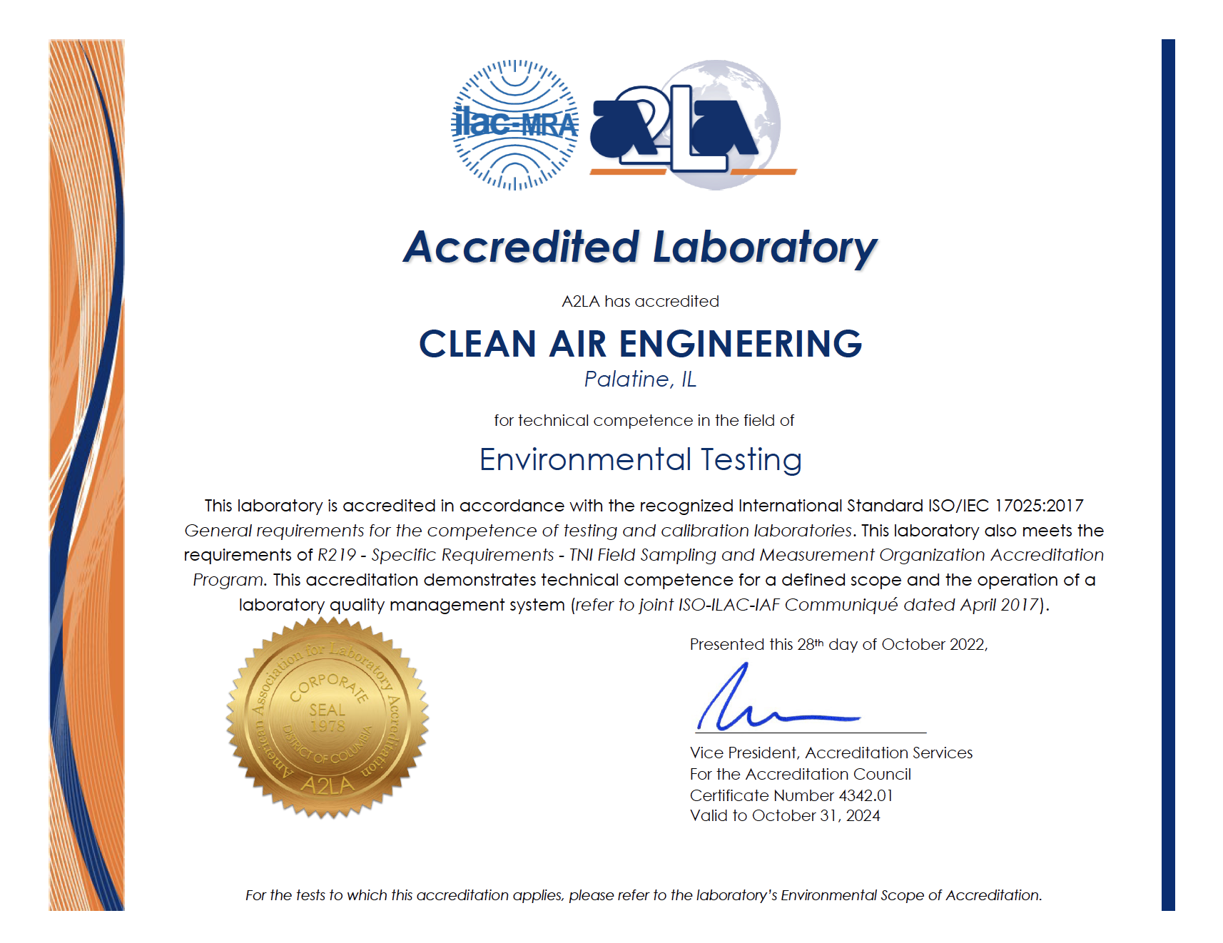 CleanAir 2024 ISO accreditation certificate